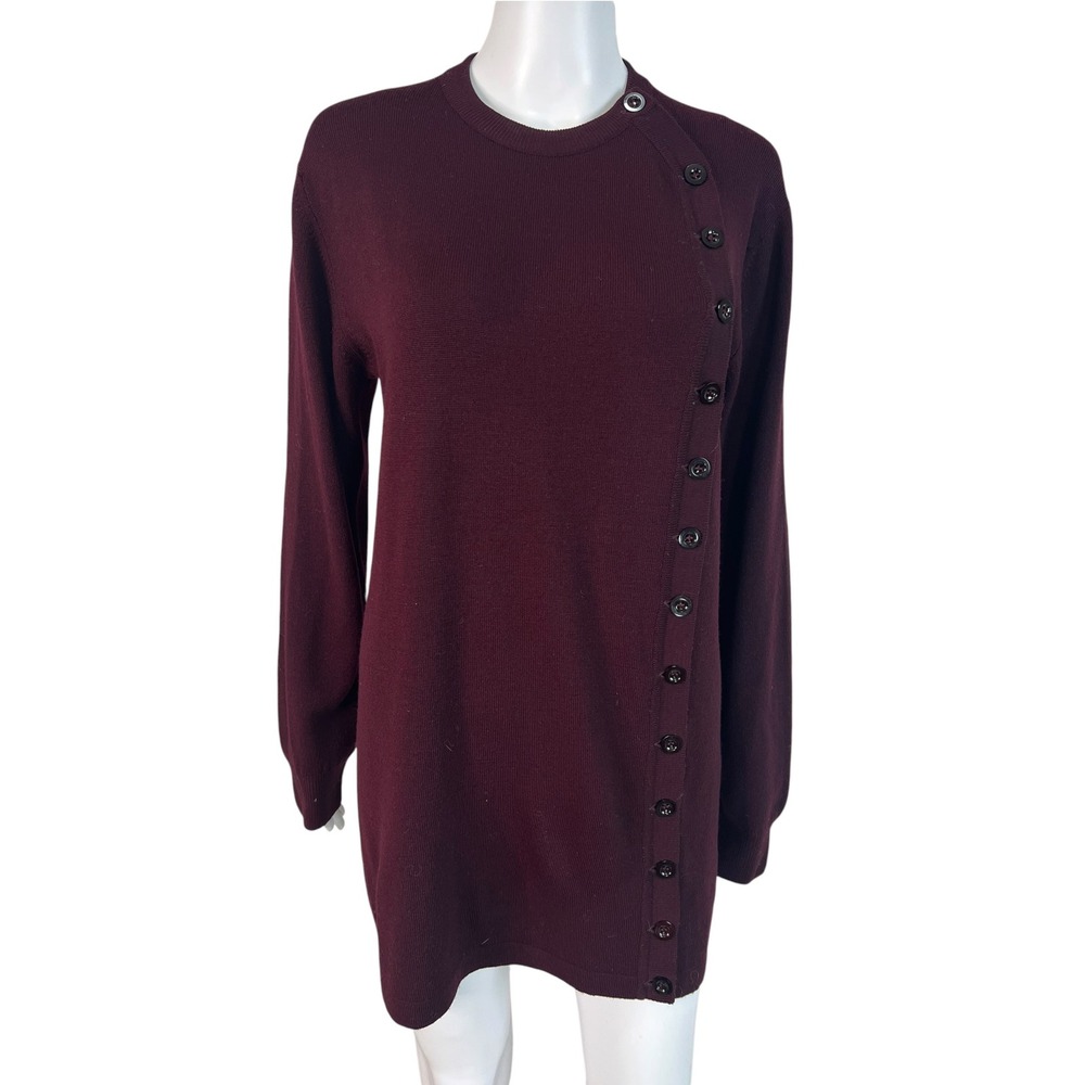 Sabre Vintage Womens Sweater Wool Button Side Academia Burgundy Classic Size S